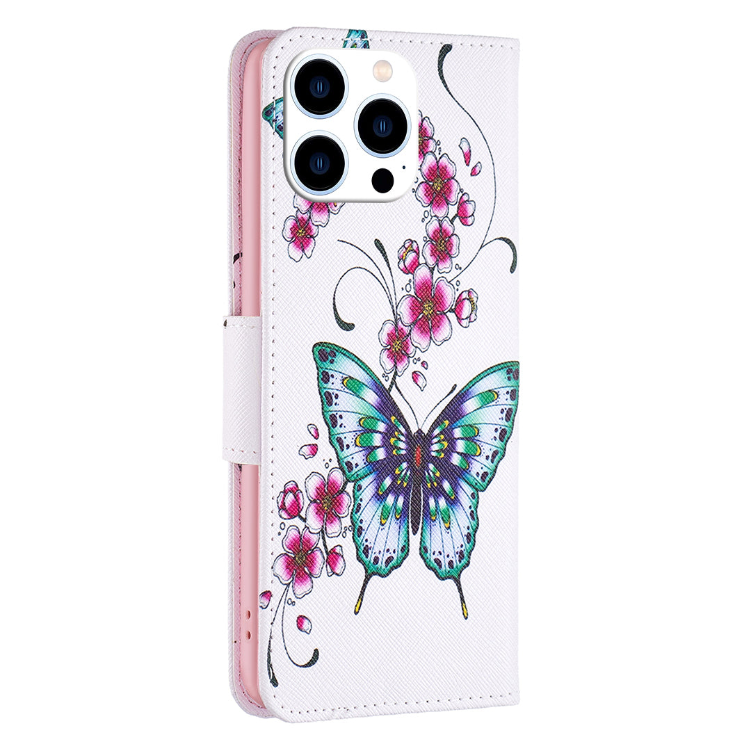 Pattern Printing Leather Case for iPhone 15 Pro Max , Stand Wallet Anti-drop Phone Cover - Blossom and Butterflies Pattern Printing Leather Case for iPhone 15 Pro Max , Stand Wallet Anti-drop Phone Cover - Blossom and Butterflies